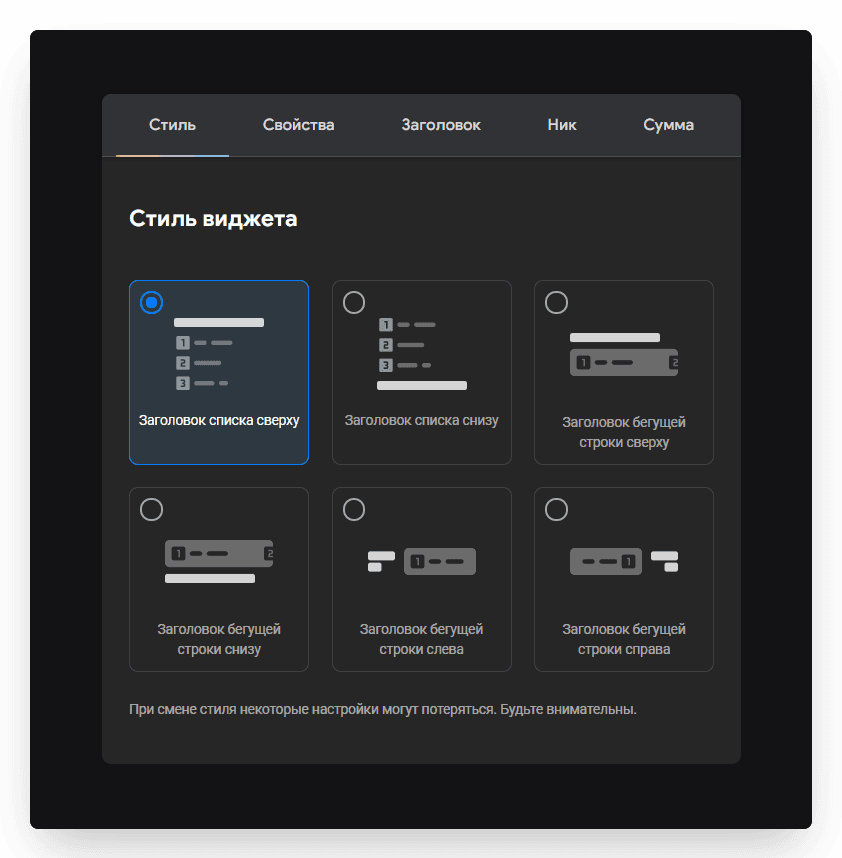 On the Style tab you can choose how the widget is displayed